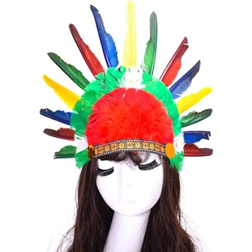 5pcs Chief Indian Feather Headdress Headband Samba Carnival Costume Indian Feather Costumes War Bonnet Hat Indian Headdress