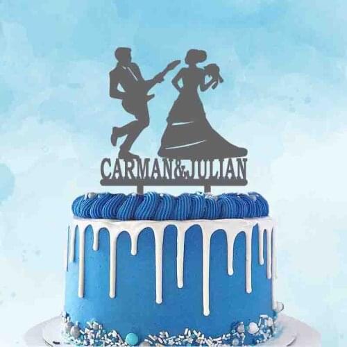 Custom Couple Name Personalized Guitar Wedding Topper Groom Playing Guitar Music Cake Topper For Outdoor Wedding Cake Decoration