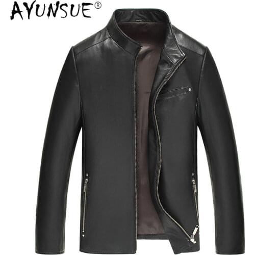 AYUNSUE Mens Genuine Sheepskin Leather Jacket Men Motorcycle Jackets Korean Style Clothes Autumn Coat Male Hommes Veste LXR846