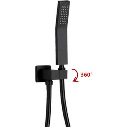 Square Handheld Shower Head PVC Hose Connector Adjustable Wall Holder Black Matte Black Finish BL0022