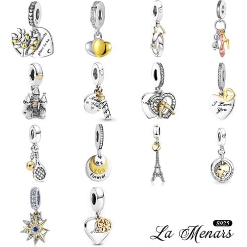 LaMenars Original 925 Sterling Silver Gold Sun Tree Love Heart Bead Charms Pandora Bracelets & Necklace Jewelry DIY Making