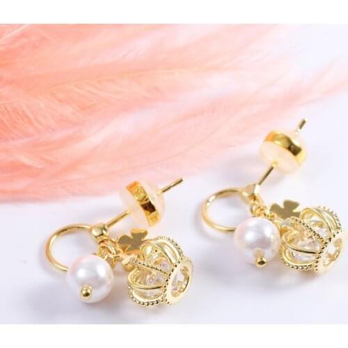 KIVN Fashion Jewelry Lucky Four Leaf Clover Crown Pearl CZ Drop Dangle Earrings for Women Girls Wedding Bridal Earrings