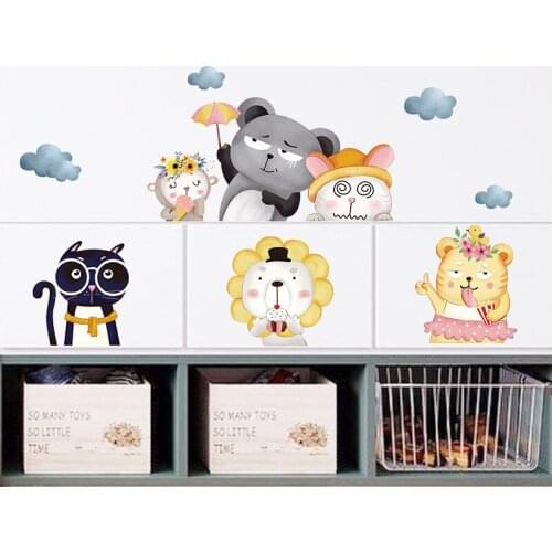 Cartoon Animal Friends Wall Stickers Kindergarten Layout Skirting Line Waist Line Removable Wall Decals Kids Rooms Bedroom Decor