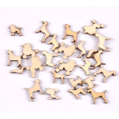 50Pcs/set Unfinished Wood Dog Pattern DIY Crafts Home Decor Scrapbook Handmade Wooden Embellishment Handicraft 10-15mm M1919