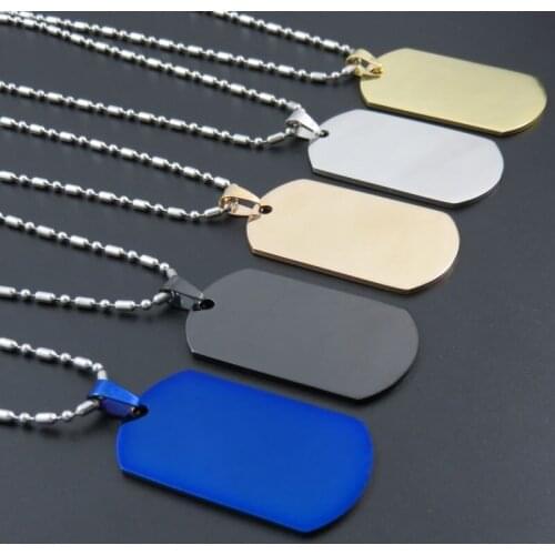 5Colors Stainless Steel Dogtags Pendant Necklace, Fashion Gold-color/Rose Gold color/Black Dog tags, Gift Jewelry