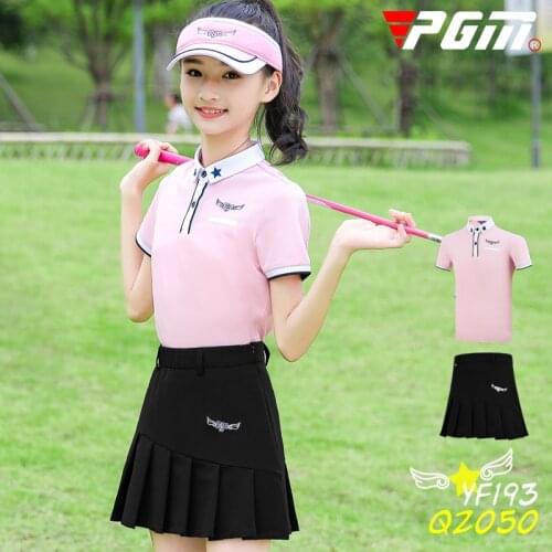 PGM Summer Childrens Shirt Sets Girls Short-sleeved T-shirt Pleated Skirt Teenagers Comfortable Sportswear Golf Suits D0794