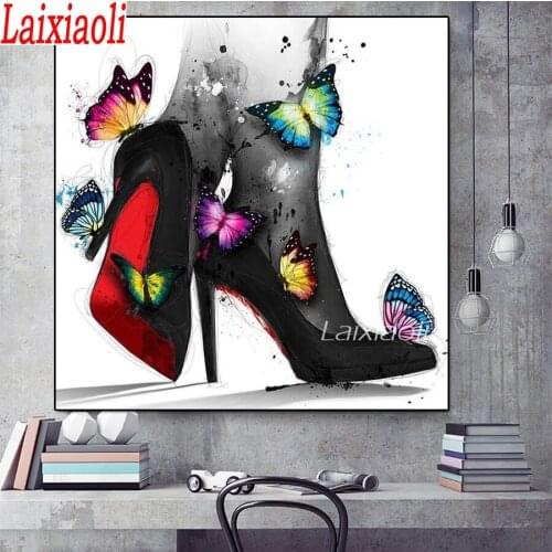 Full drill square Round diamond painting 5D DIY diamond embroidery butterfly high-heeled shoes Cross Stitch Mosaic Decoration