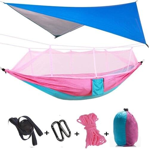 Portable Nylon Camping Hammock Mosquito Net with Rain Fly Tent Tarp for Outdoor Windproof,Anti-Mosquito Sleeping Hammock Bed