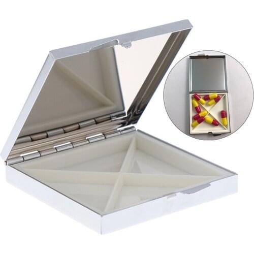 Portable Silver Metal Rectangle Mirro Pill Box Drug Holder Medicine Tablet Capsule Box Container Storage Travel pillendoos