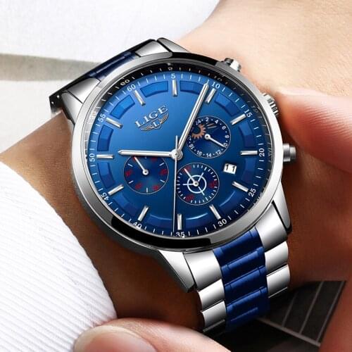 Relogio Masculino 2020 New Watches Men Luxury Brand LIGE Chronograph Men Sports Watches Waterproof Full Steel Quartz Mens Watch