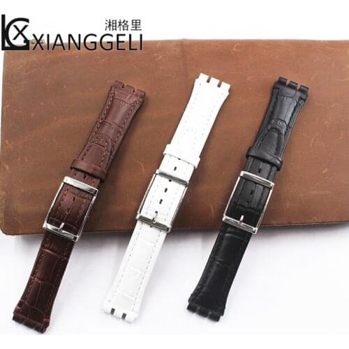 Watch accessories Leather strap 17mm19mm Pin buckle strap For Swatch suob704 suoz147 suow107 GW164 GB274 Ms. Mens Watch Band