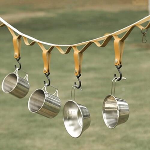 S-Shaped PU Leather Hanging Hooks Durable Triangle Storage Rack Shelf Hook Keychain Outdoor Camping Hiking Hanger Camping HOT