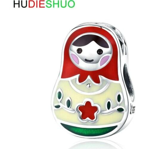 HUDIESHUO Cute Lovely Russian Doll s925Silver Beads Fit to Original Charm SilverBracelets
