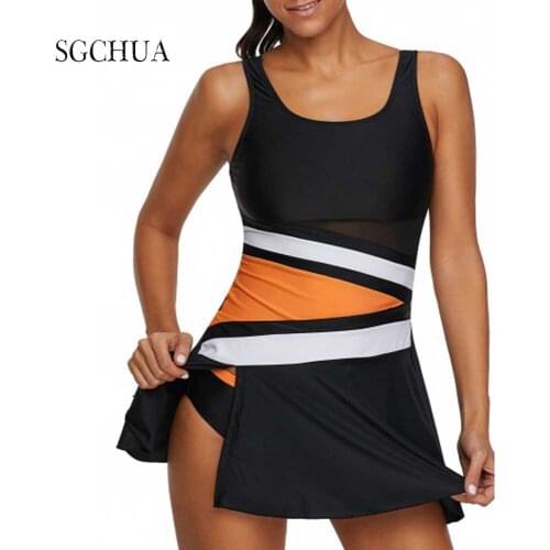 SGCHUA 2020 New Black Green Plus Size 5XL Tankini with Skirt Summer Beach May Separate Swimsuit Women XXL Fat Big Large Swimwear