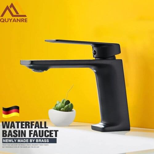Quyanre Matte Black Basin Faucet Bathroom Washbasin Water Crane Mixer Tap Waterfall Basin Mixer Tap Single Handle Sink Faucet