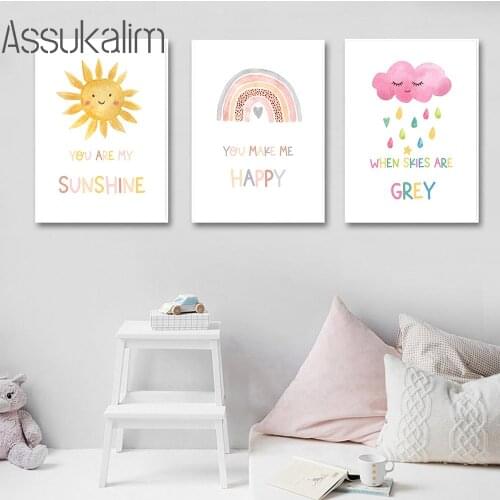 Sunshine Rainbow Canvas Painting Cloud Prints Nursery Wall Art Posters Baby Poster Nordic Wall Pictures For Children Room Decor