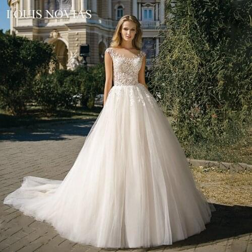 Louis Novias A-Line Light Wedding Dress Delicate Invisible Neckline Sweep Brush Train Chiffon with Embroidery Vestido De Noiva