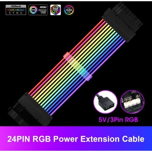 PSU Power Extension Cable RGB ATX 24Pin GPU 8Pin Triple Streamer PCI-E 6+2Pin Dual Rainbow Cord 5V Sync PC Case Decoration New