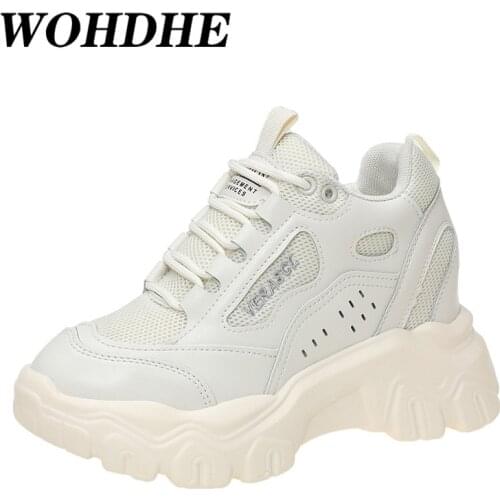 WOHDHE Women Chunky Platform Sneakers Fashion Hidden Heel Mesh Lace Up Ladies Flat Sports Running Shoes Women Vulcanize Shoes