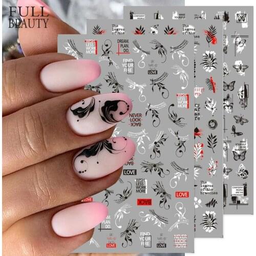 1pcs Black Vine Leaf Sliders for Nails 3D Alphabet Butterfly Flower Design Nail Sticker Simple Tattoo DIY Decoration CHF742-751