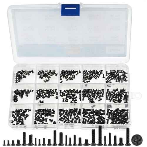 450PCS/Box M2 M2.5 M3 Black Carbon Steel Cross Phillips Flat Countersunk Head Screw Bolt Computer Notebook Laptop Screws Kit