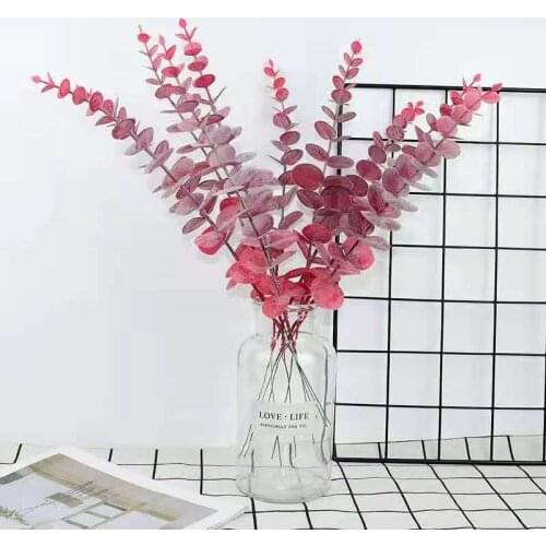 5pcs Plastic Eucalyptus Leaves Fake Plants Material for Wedding Flower Bouquet Wall Home Room Decoration Simulation Green Plant