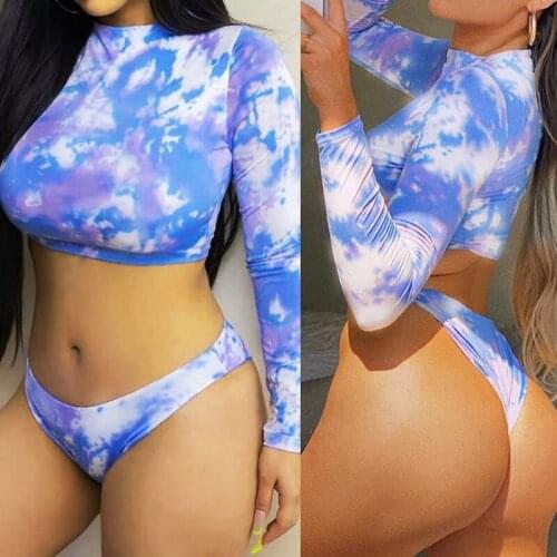 Tie Dye Bikini Long Sleeve Swimwear Two Piece Set Women Bikinis Beachwear Bathing Suits Bikini