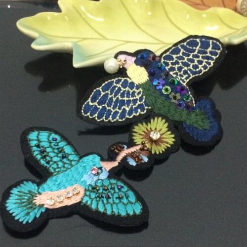 Bird sequins Rhinestones bead patch,sew on patches for clothes parche embroidery patches for clothing parches para la ropa