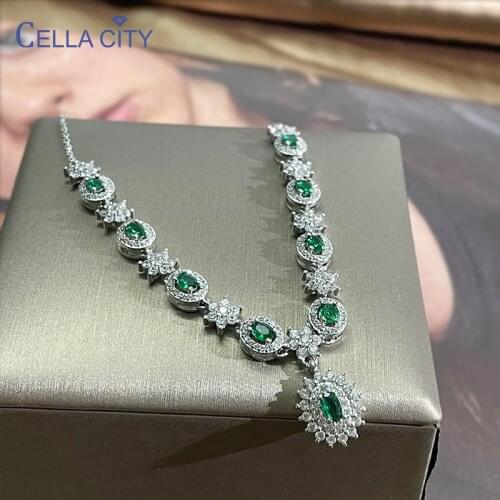 Cellacity classic 925 sterling silver necklace for women with round shape emerald gemstones wedding party gift fine jewelry