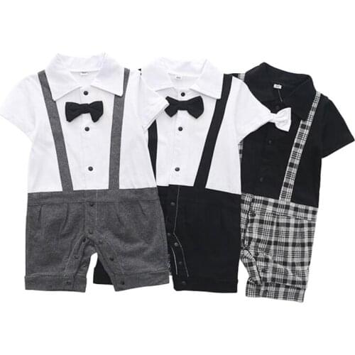 Baby Boys One Piece Gentleman Outfits 1st Birthday Snap Up Romper Formal Dress Wedding Boy Tuxedo Bowtie Suits Baptism Clothes