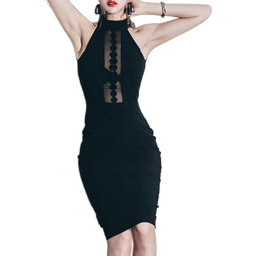 Balck Sexy office tight Dress one piece korean ladies Summer SLeeveless lace cabaret party formal Dresses for women