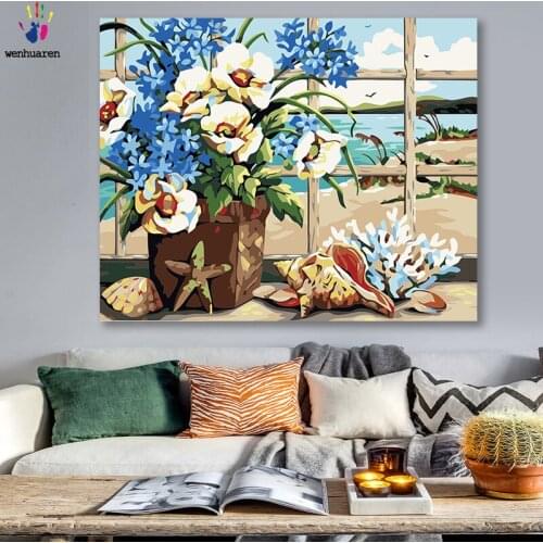 DIY colorings pictures by numbers with colors Seaside star flower arrangement picture drawing painting by numbers framed Home
