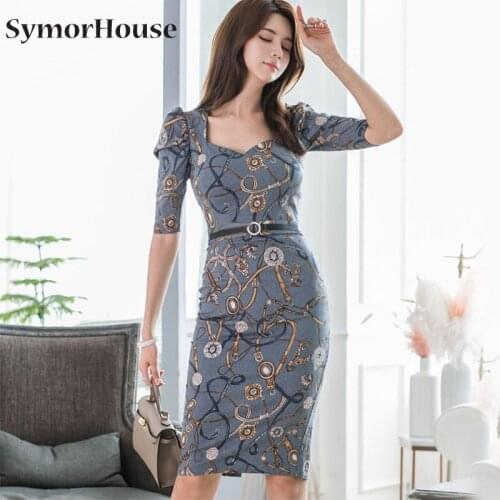 Elegant Vintage Floral Printed Dress vestidos Fashion Business Party Bodycon Pencil Dresses Women Summer Autumn