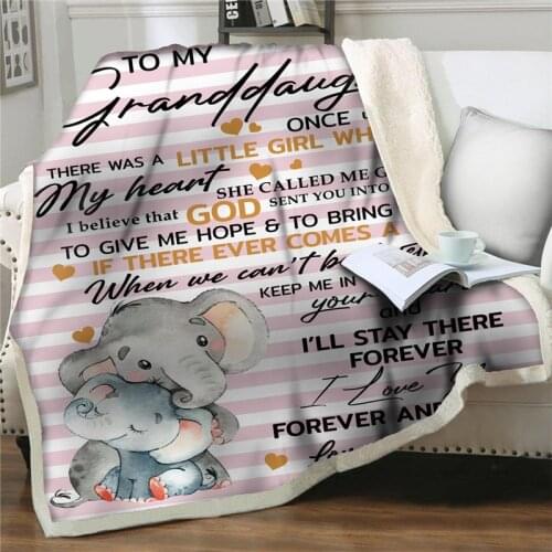 Letter for My Baby Girl granddaughter cute elephant Print Fleece Blankets Gift Premium Sofa Sherpa Blankets Quilts cover bedding
