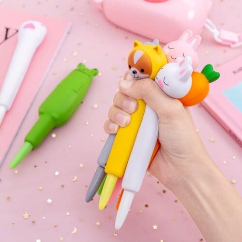 24PCS Creative Cartoon Chronic Rebound Relaxation Cute Dinosaur Vegetable Gel Pen Black Student Stationery Prize
