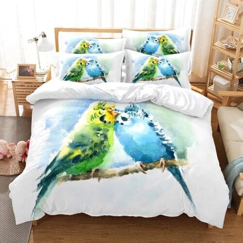 Cute Bird Parrot Bedding Set Comforter Animal Fashion 3D Print Duvet Cover Pillowcase Home Textile Luxury Modern Queen King Size