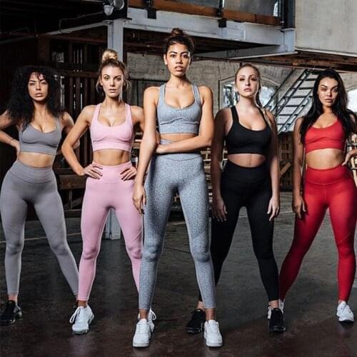 2 piece set women gym sets workout clothes padded crop sport bra long legging high waist 5colors red activewear fitness clothing