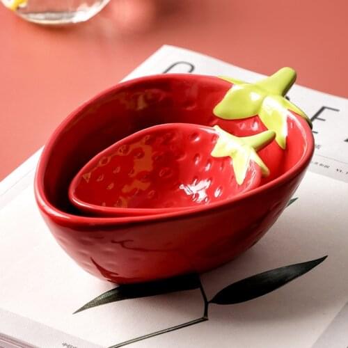 Creative Childrens Bowl Strawberry Bowl Girl Heart Ins Net Red Tableware Ceramic Bowl Dessert Fruit Salad Instant Noodles