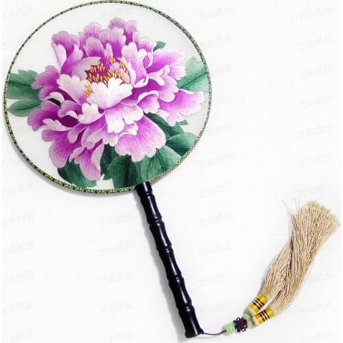Round Chinese Costume Dance Fan Hanfu Cheongsam Home Decor Hand Fine Embroidery Patterns Natural Silk Hand Fan Wedding Gifts