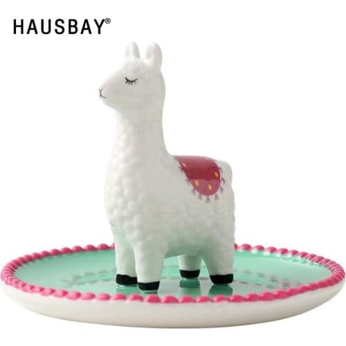 Nordic Ceramics Alpaca Jewelry Storage Tray Home Decoration Small Dish Ring Organizer Storage Holder Porcelain Snack Plate 04329