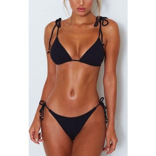 Micro Thong Bikini Two Piece Split Women Solid String Swimsuit Summer Bather Brazilian Mini Biquini Push Up Bathing Suit Swim