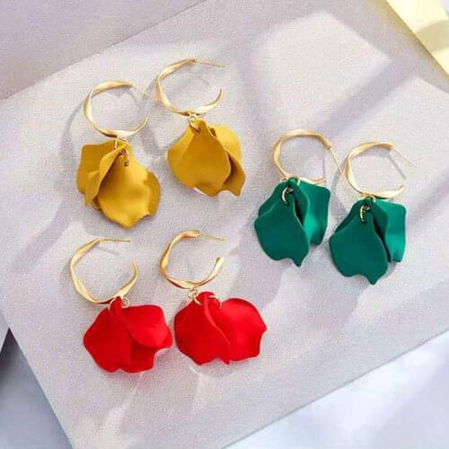 Korean Style Sweet Red Heart Flower Long Drop Earrings for Women Girls Geometric Round Floral Dangle Earring Wedding Jewelry