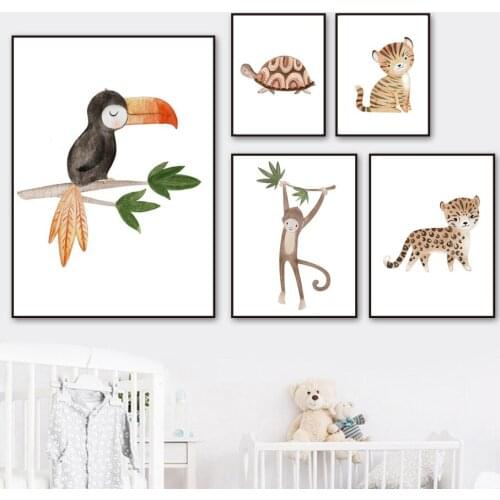 Cute Animals Toucan Monkey Koala Tiger Nordic Posters And Prints Cartoon Wall Art Canvas Painting Wall Pictures Kids Room Decor