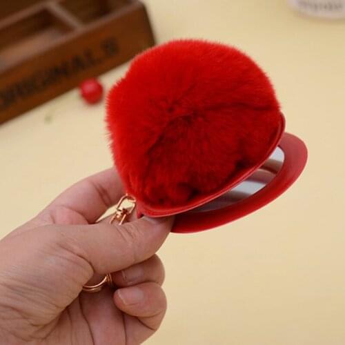Fashion PU Leather Mirror Key Chain Women Make Up Mirror Bag Charm Keychain Key Ring Lovely Car key EH669