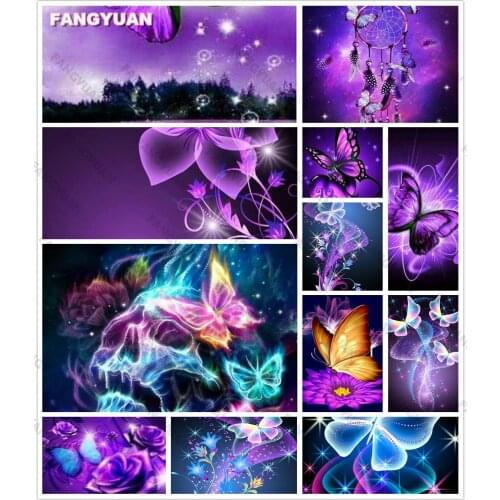 Purple Butterfly 5D Diy Diamond Accessories Painting Full Drill Diamond Embroidery Mosaic Cross Stitch Kit Picture Home Decor