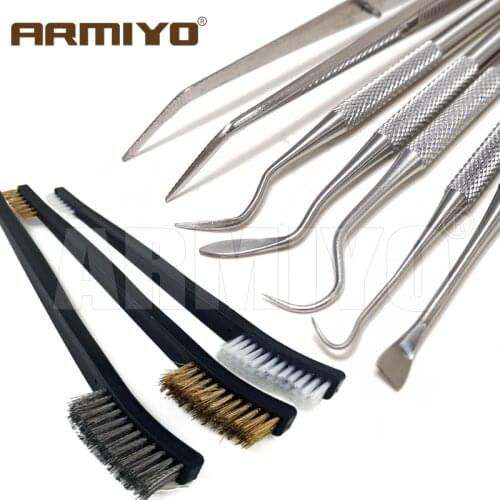 Armiyo 9Pcs/set Weapon Cleaning Barrel Carbon Deposits Dirt Kit Stainless Steel Double Ended Pick Set Pistol Brush Hunting