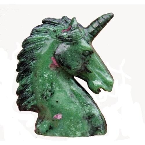 Natural Natural quartz crystal epidote Handcrafted Unicorn Skull Figurine, Healing Energy Carved Crystal Gemstone Free Shipping