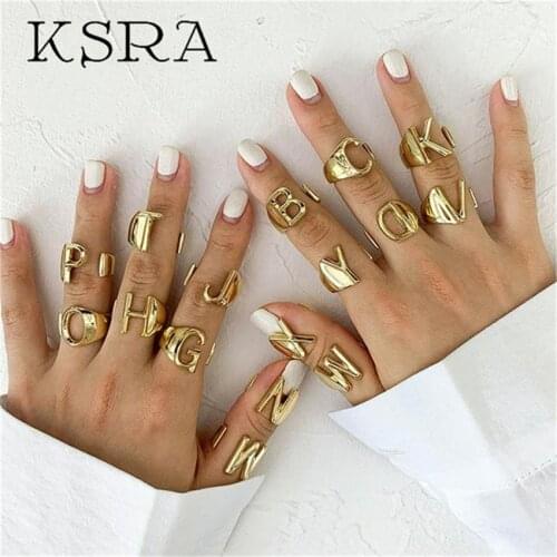 2020 New Adjustable Open Ladies Meaningful Gold Initial Rings Jewelry Gift Chunky A-Z Letter Rings For Women