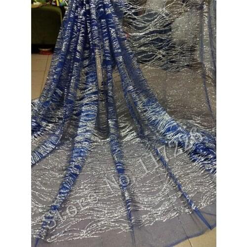 New style African Lace fabric JRB-92806 with glitter High Quality glitter blue mesh tulle Fabric for wedding dress