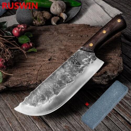 Slaughter Knife Cutting Meat Multi-purpose Knives Hand Forging Kitchen Chef Cook Slicing Chopper Chinese Cleaver Sharpener Stone